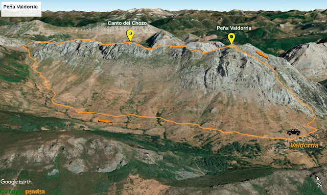 Map 3D de la ruta señalizada a Peña Valdorria.