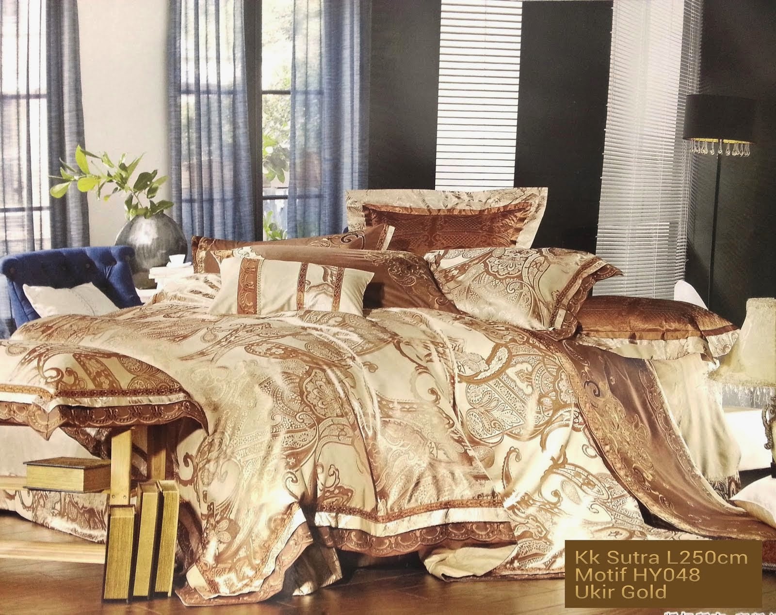 Sprei King Kiol Sutra Motif Ukir Gold