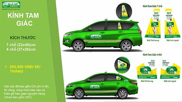 Báo giá dán decal quảng cáo trên kính tam giác xe Taxi Mai Linh