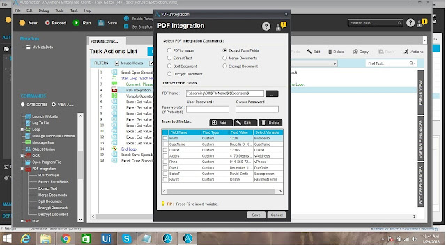 PDF Integration and Excel Automation Command in Automation Anywhere