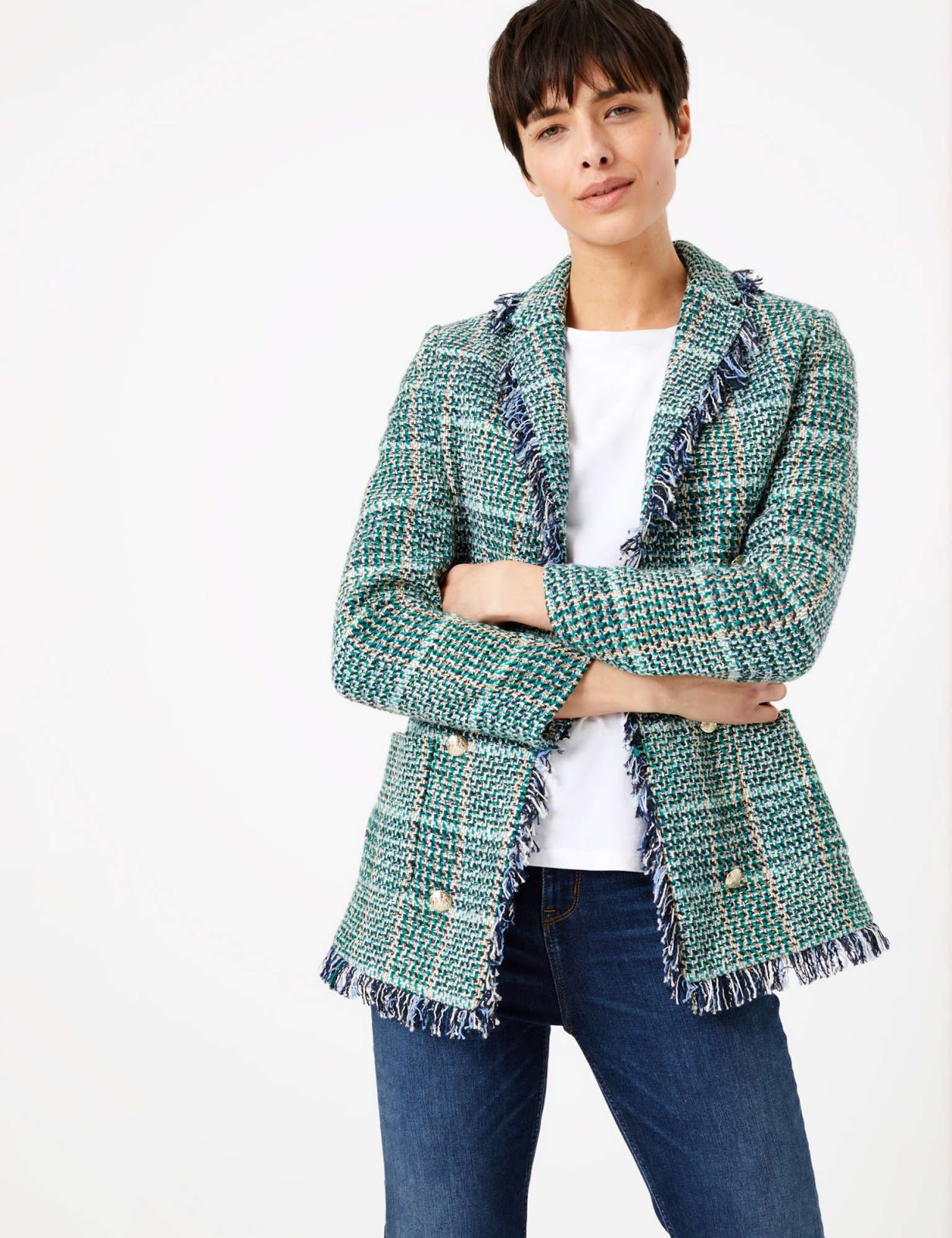Marks and Spencer cotton rich checked longline blazer