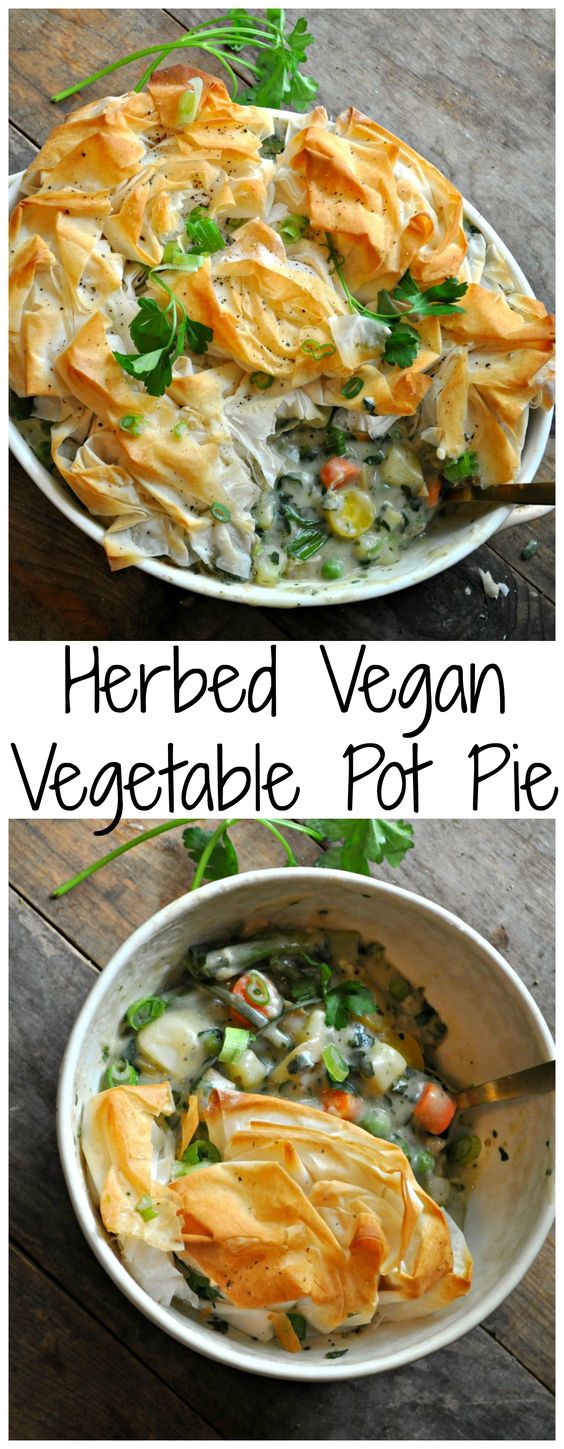 This is the most delicious vegan pot pie ever! With added herbs, spring veggies and phyllo dough, this is the perfect pot pie for spring and summer! #vegan #healthy