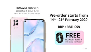 Pre-order HUAWEI nova 7i with Free HUAWEI Band 4 (14 February - 21 February 2020)