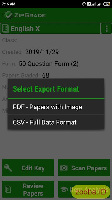 Cara Export Hasil Jawaban Scan LJK ZipGrade PDF atau CSV