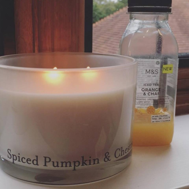 Spiced pumpkin, candle, scented candle, marks and Spencer, chia tea