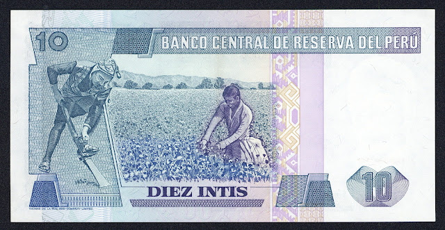 Peru Banknotes 10 Intis banknote 1985 picking cotton