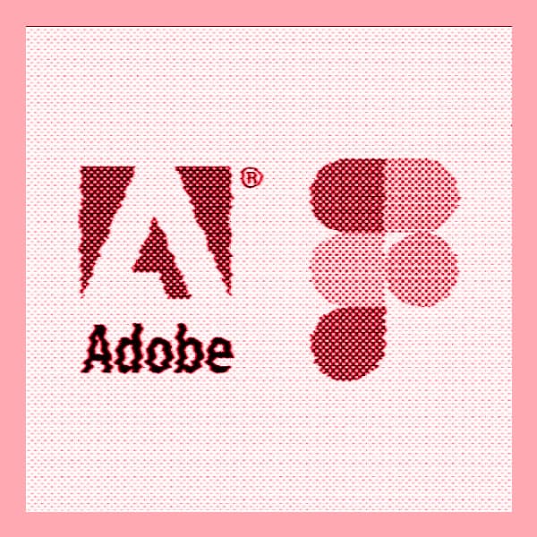 Logos Adobe and Figma in duotone pink and black pinks.