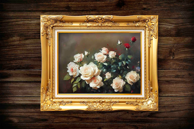Classical Floral Oil Painting, with muted background, thick paint strokes, delicate impasto, elegant color scheme, unique not seen anywhere else painting by Biju Varnachitra