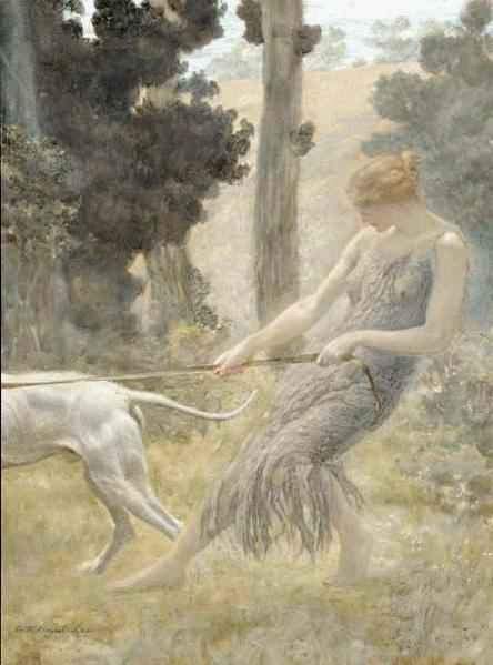 Edward Robert Hughes - Mujer paseando a un perro - c. 1900