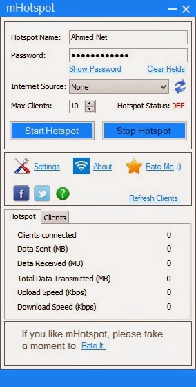 برنامج 7.6 mHotspot المجاني لمشاركة الانترنت في الوندوز