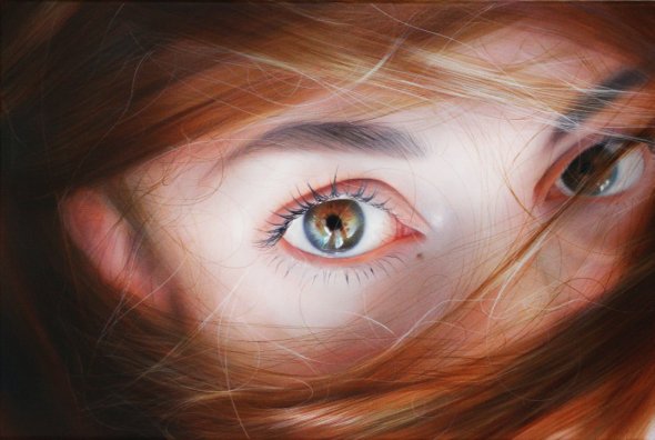 Roos Van Der Vliet arte pinturas hiper-realistas retratos mulheres cabelos olhares