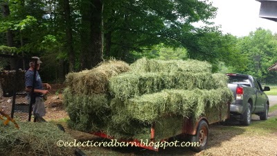 Eclectic Red Barn: Trailer loaded with hay