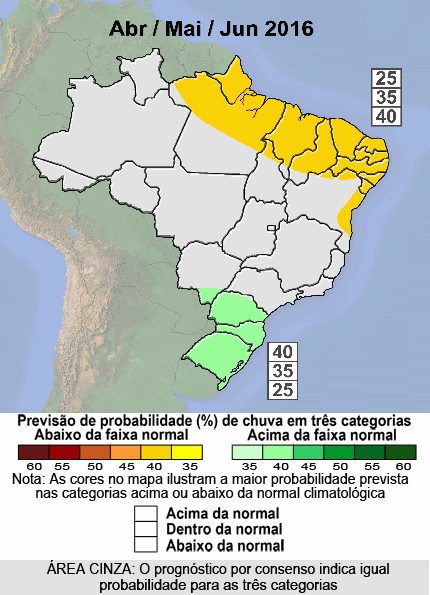Previsão de chuvas para os meses de abril maio e junho 2016 Brasil