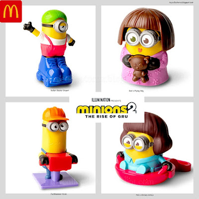 McDonalds Minions 2 Happy Meal Toys 2022 - Rollerskater Stuart, Bob's Flying Wig, Jackhammer Kevin and Phil's Kitchen Antics