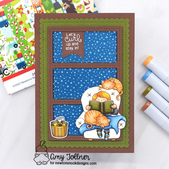 A Cozy Day In Stamp Set, Cozy Home Stamp and Die Set, A7 Frames and Banners Die Set, Frames and Flags Die Set, Christmas Time Paper Pad by Newton's Nook Designs #newtonsnookdesigns #newtonsnook #nnd #handmade