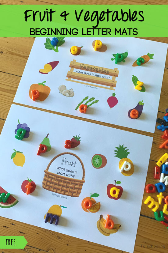 FREE printable activity for pre-k and kindergarten kids who are learning letter sounds. Also great for a food-theme or fruit & veggie theme!