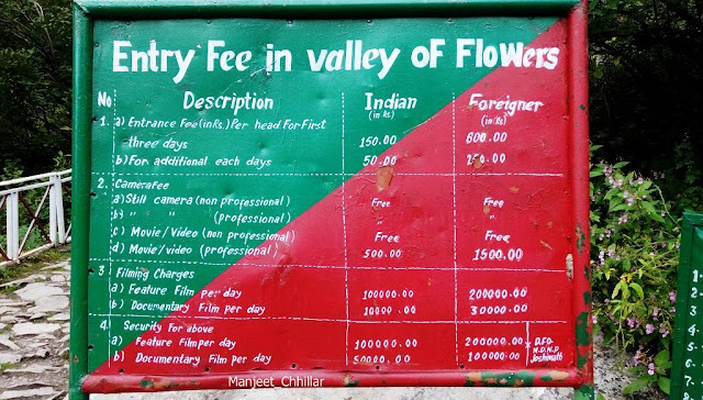 Fees in Valley of Flowers