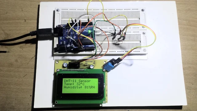 Arduino reading temperature and humidity from DHT-11 with SPI character LCD