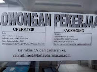 Info Loker Terbaru Karawang Via Email PT. Beta Pharmacon