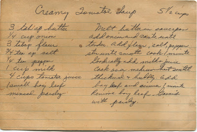 recipe on discolored index card