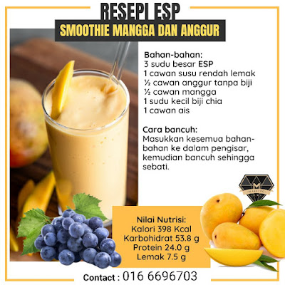 Resepi Smoothie ESP Shaklee Mangga Anggur