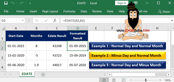 Example of EDATE Function in Excel