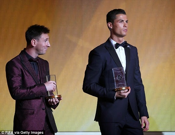 Cristiano Ronaldo and Lionel Messi at FIFA Ballon d'Or 2014