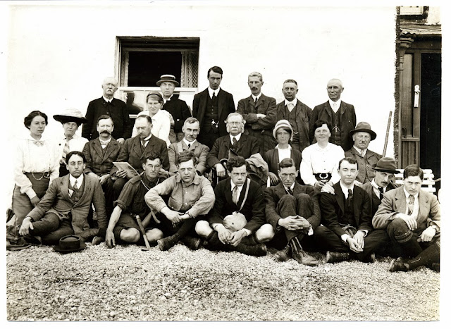 Group photograph from the Lady Rachel MacRobert collection. British Geological Survey Archives: LSA 213.  Rachel Workman (later to become Lady Rachel MacRobert) is in the centre row third from the right next to John Horne with the bushy moustache and prominent side-burns. Back-row, far right is Sir Alexander MacRobert who married Rachel Workman in 1911.