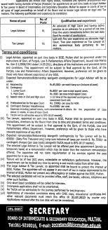 BISE Multan Jobs 2023 | Staff Required for the Annual Exams 2024