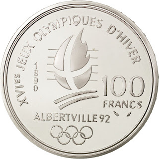 Coins of France 100 Francs Silver Coin 1990 Speed skating 1992 Albertville Olympic Winter Games