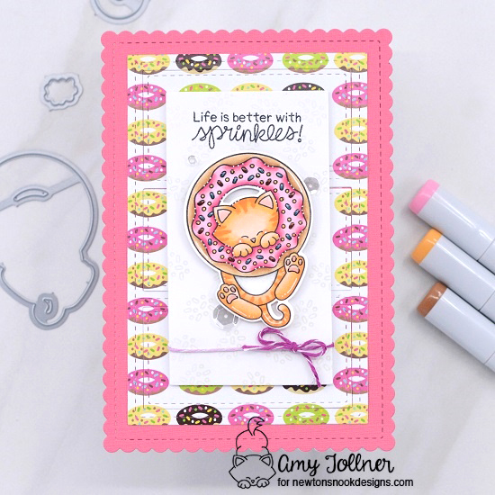 Life is better with sprinkles by Amy features Newton's Donut, Love & Chocolate, and A7 Frames & Banners; #inkypaws, #newtonsnook, #catcards, #donutcards, #cardmaking