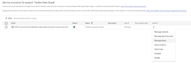 GCP service account manage keys