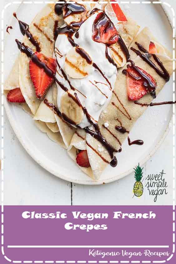 Classic French crepes, made vegan! Learn how to make this easy crepe recipe with just 5 simple ingredients, no special tools or pans required. These are perfect for any meal of the day and can be served sweet or savory!