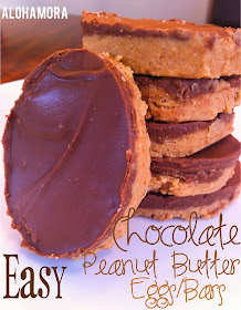 Easy and fast chocolate peanut butter eggs or bars with 2 times the pb.  These bars are delicious and no bake goodness treats.  Alohamora Open a Book http://alohamoraopenabook.blogspot.com/