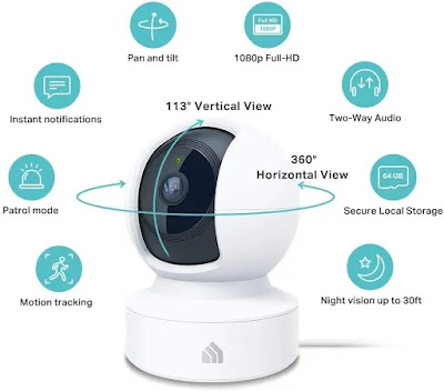 Tilt Smart Security Camera, 1080p HD Dog Camera 2.4GHz with Night Vision, Motion Detection for Baby and Pet Monitor