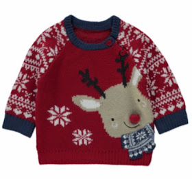 red with fairisle sleeves, reindeer with red nose