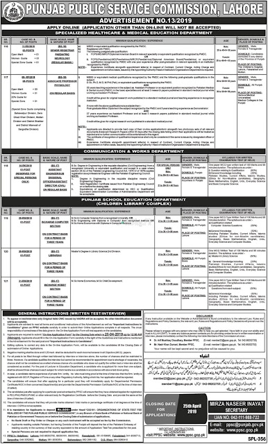 PPSC New Jobs 2019  Advertisement No 13/2019