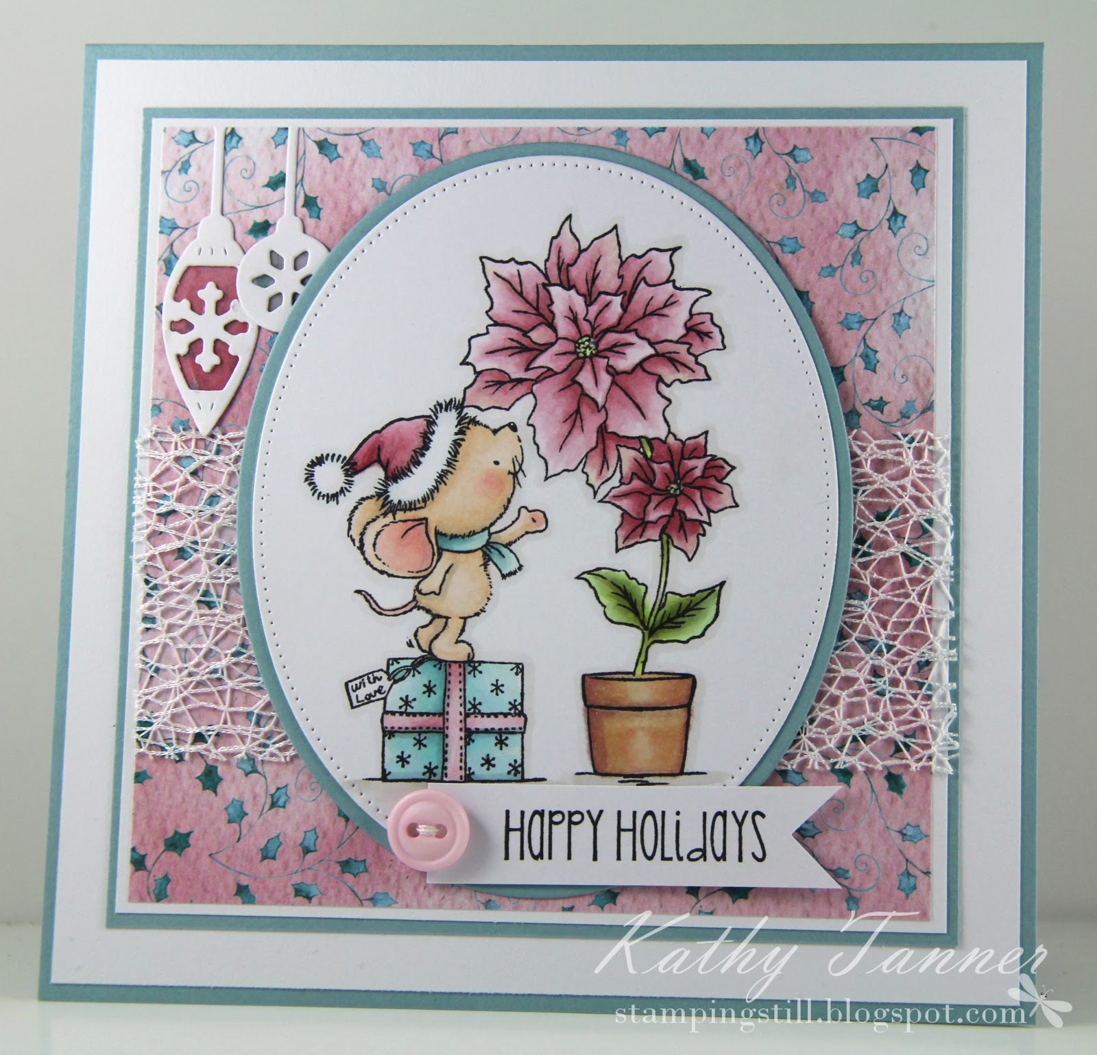 wild rose studio, mouse with poinsettia, row of baubles, snarky christmas
