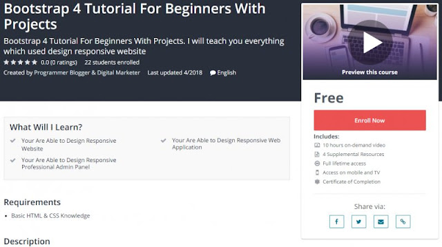 [100% Free] Bootstrap 4 Tutorial For Beginners With Projects (10 Hours)