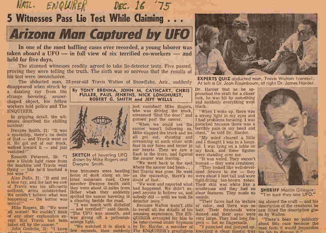 Newspaper report of the Travis Walton abduction