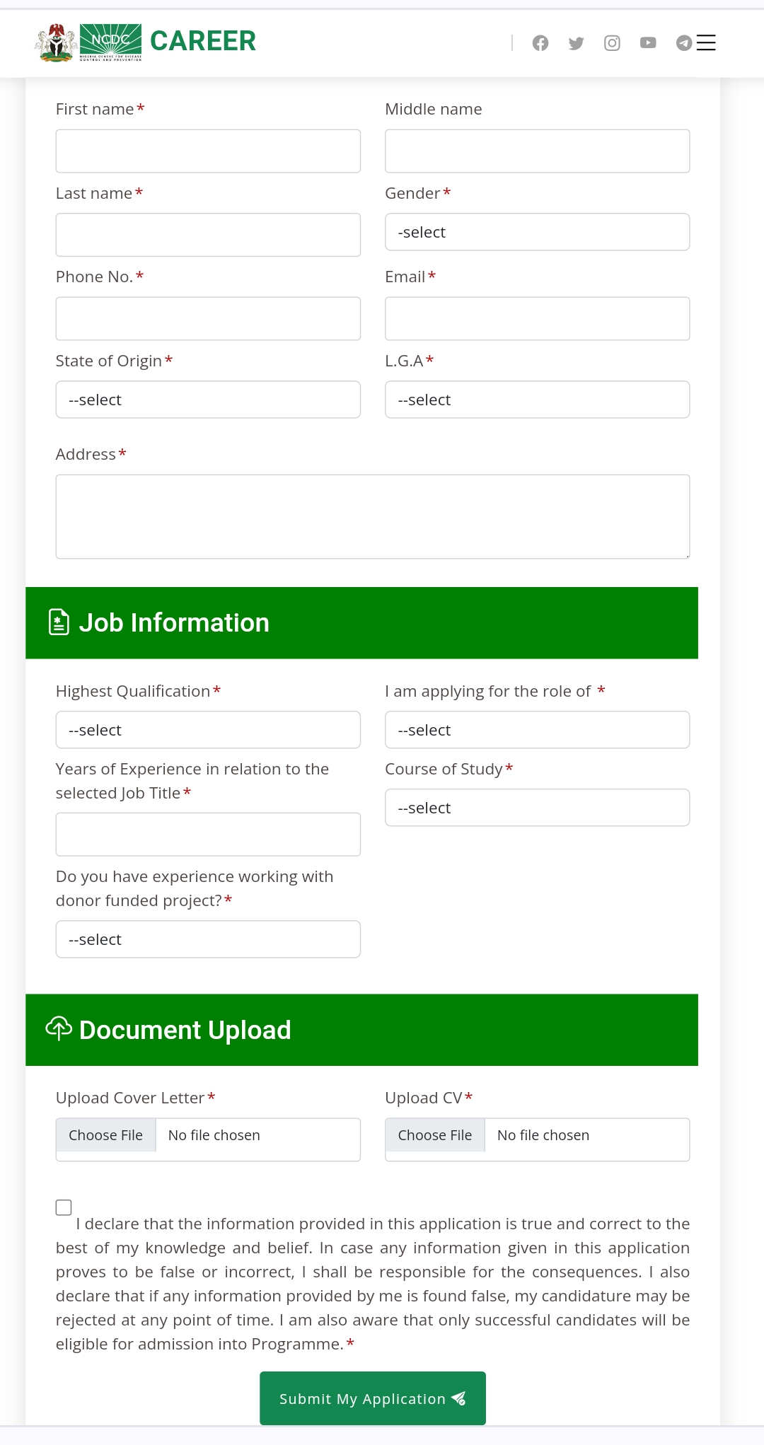 Portal Just Open: Nigeria Centre for Disease Control (NCDC) Latest Jobs Recruitment [Deadline for submission is by 17th April, 2024]