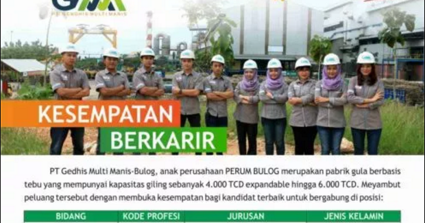 Lowongan Kerja Rekrutmen Terbaru PT Gendhis Multi Manis (PERUM BULOG GROUP)  April 2024