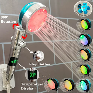 High Pressure RGB LED Shower Head Spray Nozzle Temperature Display