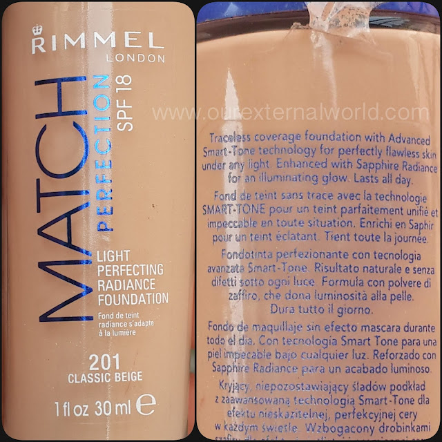 Rimmel London Match Perfection Liquid Foundation - 201 Classic Beige - Review, Swatch, FOTD, Indian Beauty Blog