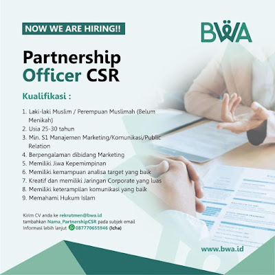 Loker BWA (Badan Wakaf Al Quran) Partnership Officer CSR