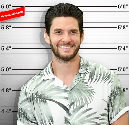 Ben Barnes standing in front of a height chart