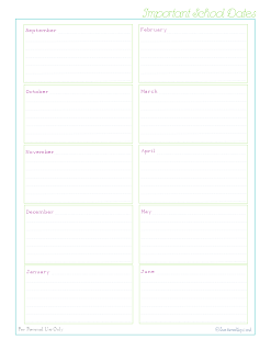 free printable, home management binder, school dates, calendar