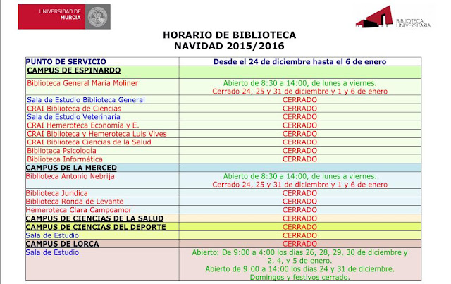 Horario de Navidad 2015.