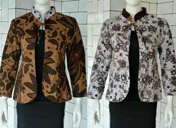 47 Model Baju Batik Kombinasi 2 Motif Bolero Sifon Polos - Model baju gamis batik kombinasi sifon