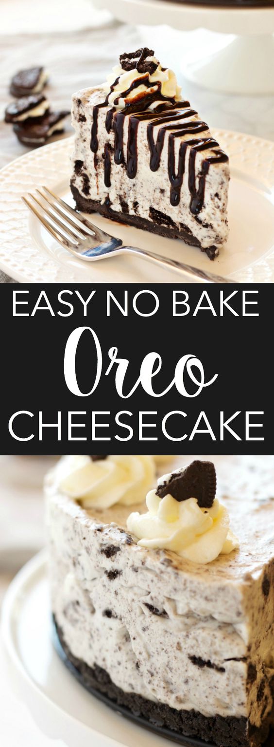 This Easy No Bake Oreo Cheesecake is smooth and creamy - it's the perfect cheesecake recipe and it's SO easy to make!